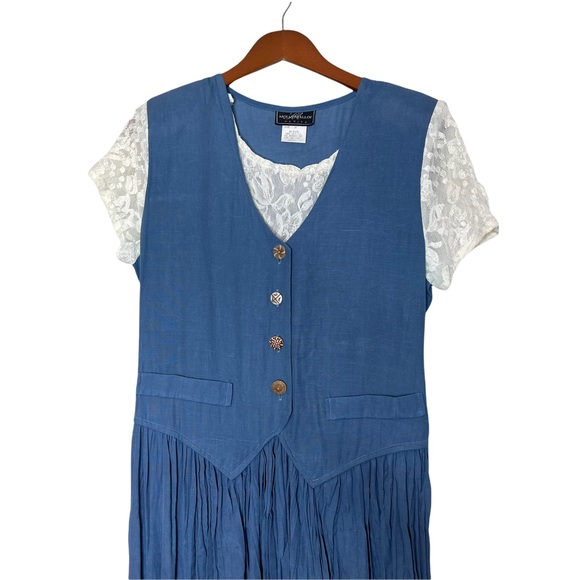 MOLLY MALLOY Vintage Layered Lace Top Vest Pleated Skirt MIDI GrannyCore Dress - Picture 2 of 14